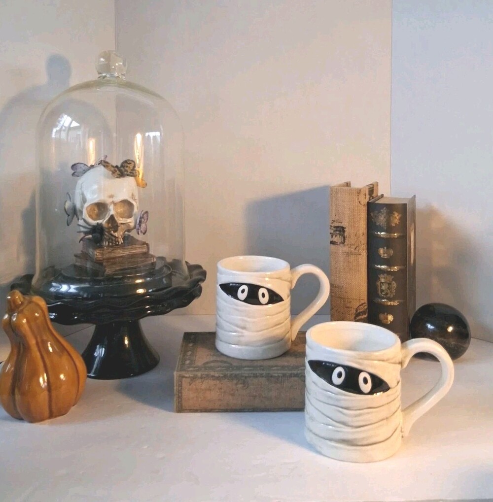 2 Blue Sky Clayworks Mummy Tea Coffee Mugs 3D Halloween Novelty 12oz